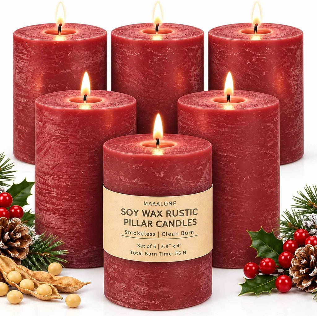 Red Pillar Candles 6 Pack, 2.8 x 4 Inch Unscented Soy Wax Candles