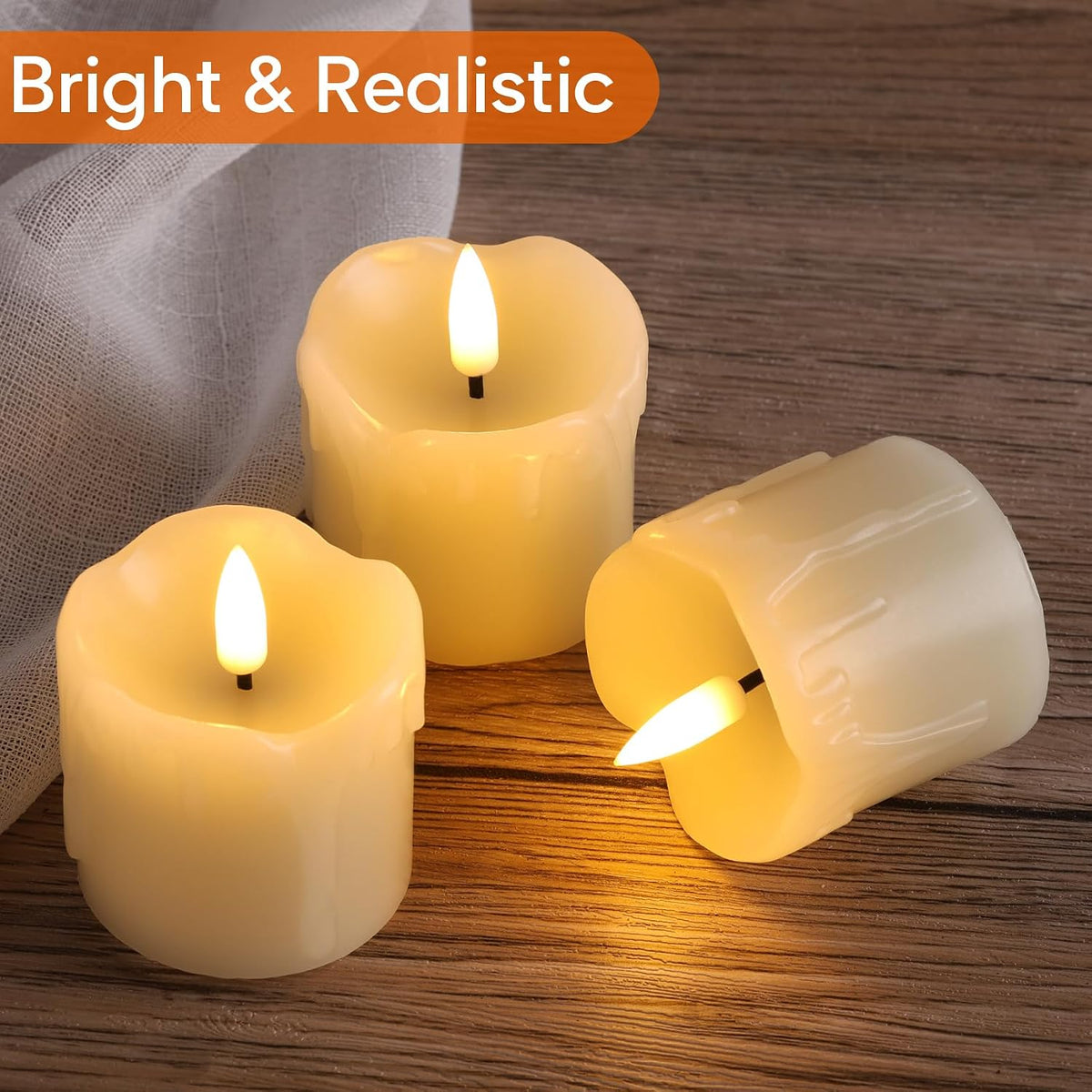 Eywamage Ivory Dripping Wax Flameless Votive Candles with Timer Batteries
