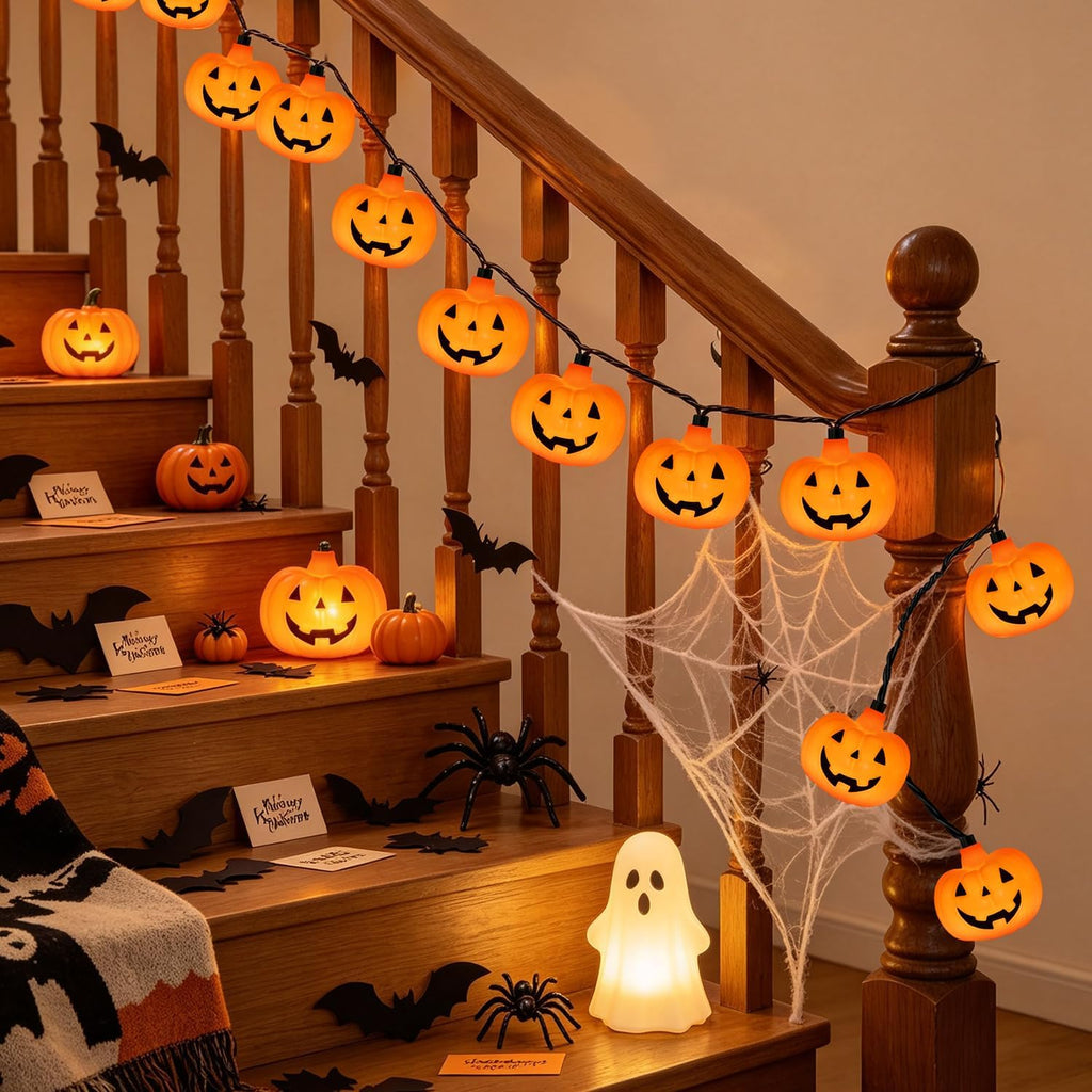 12Ft Halloween String Lights Plug in with 20 LED Pumpkin Lantern Lights, Novelty Jack O Lantern Lights LED Pumpkin Lights String Waterproof for Home Yard Party Indoor Outdoor Halloween Decor, 0.07W