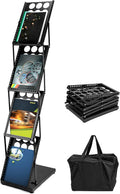 QWORK Magazine Brochure Display Rack Stand, 4 Pocket Foldable Literature Catalog Rack Book Holder Tradeshow Display Stand, for Office Store and Exhibition Trade Show (Black)