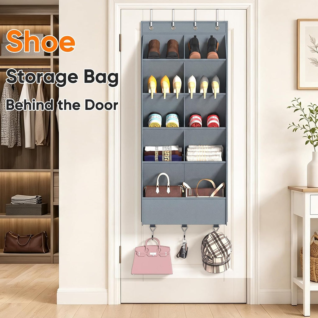 Over the Door Shoe Organizer, 5 Tiers with 9 Compartments, Grey