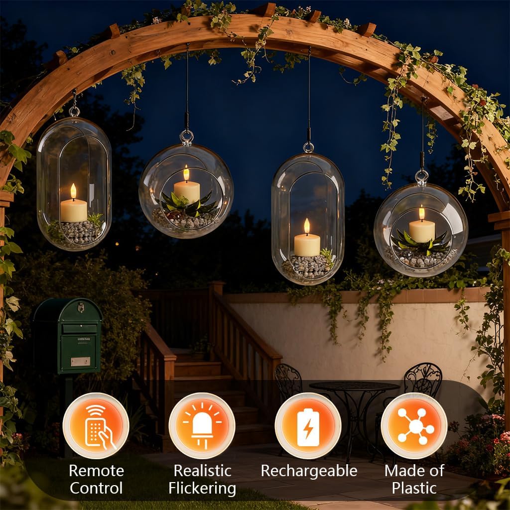 Flameless Rechargeable Tea Lights with Remote Timer - LED Electric Candles Realistic Flickering for Valentines Decor, Wedding Table, Home Decoration 12-Pack (Φ 1-1/2''×H 2'')