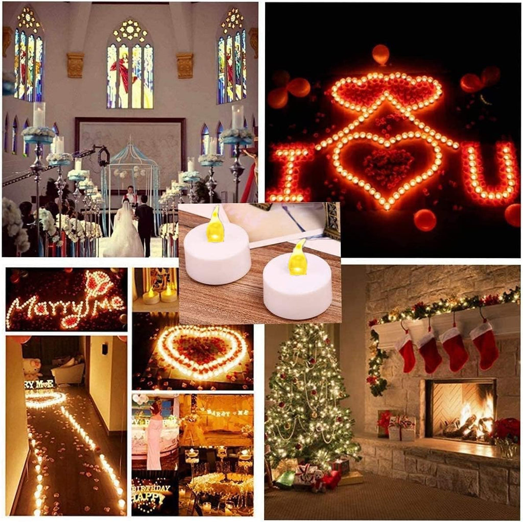 Battery Operated Flameless Tea Lights : 24PACK LED Electric Candles Lamp Realistic and Bright Flickering Holiday Gift Long Lasting for Birthday Wedding Party Celebrations Decoration Warm Yellow