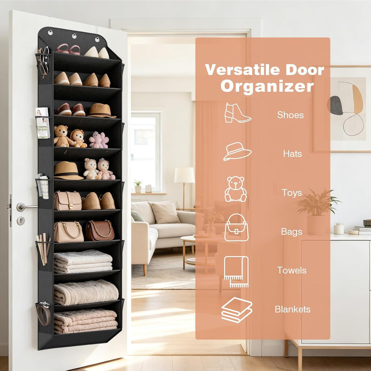 LANTEFUL Over the Door Shoe Organizer, Hanging Shoe Rack for Closet, Black