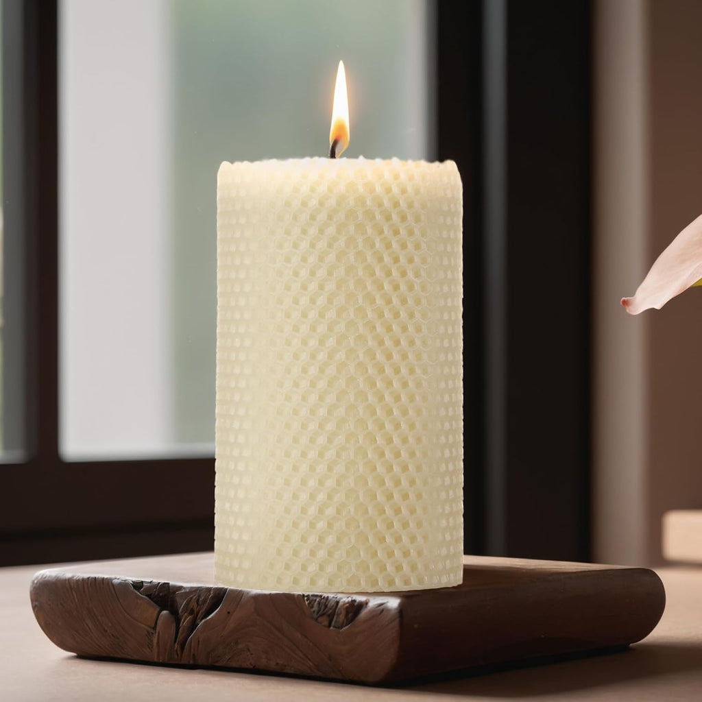 3x6 Inch Pure Natural White Honeycamb Beewaxs Pillar Candle Rolled Candles