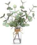 FAVOWREATH 4 Pcs Artificial Eucalyptus Stems with Glass Vase Fake Plants