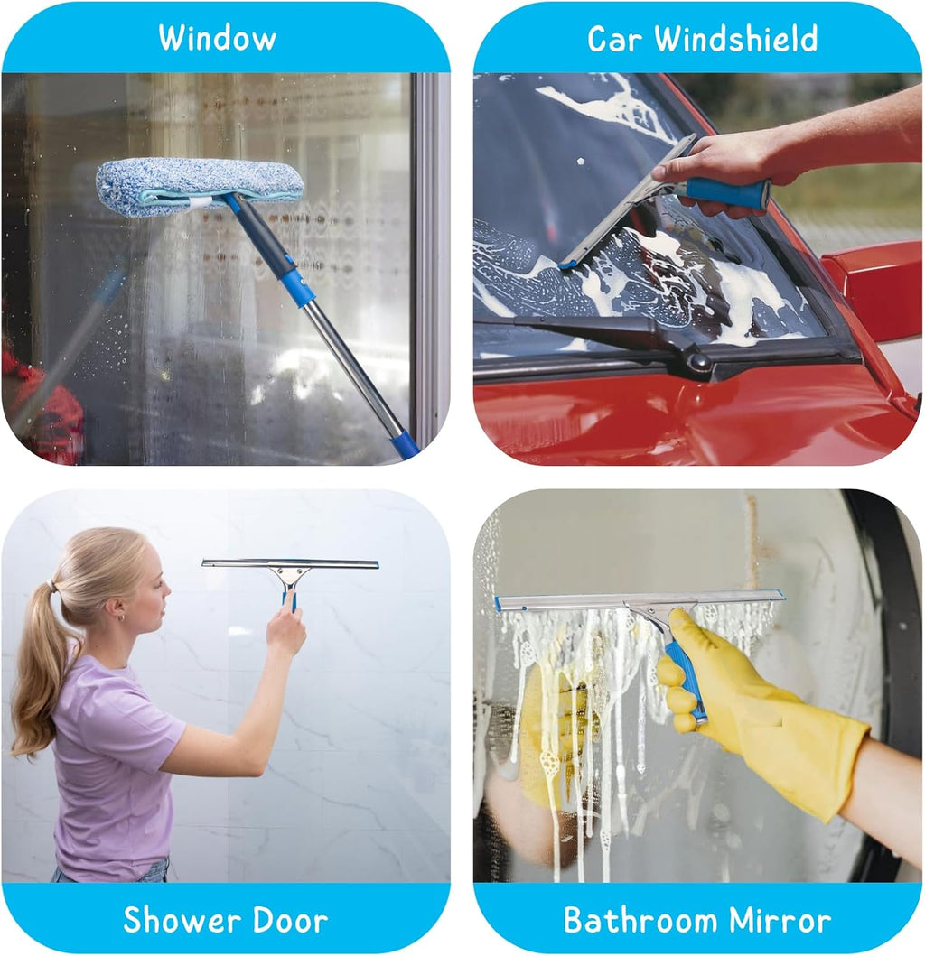Window Squeegee with Scrubber Kit for Home Glasses Cleaning, 6 Ft Long