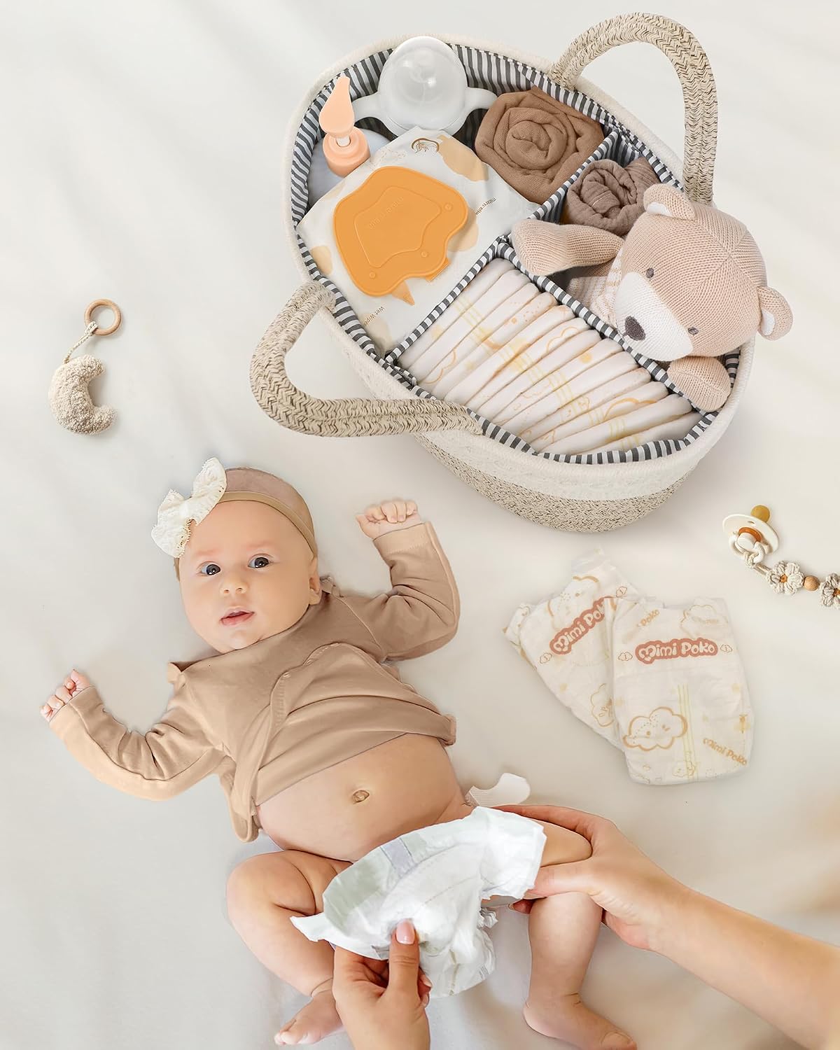 Maliton Diaper Caddy Organizer for Baby, Cotton Rope Baby Gift Basket, Portable Diaper Organizer for changing table, Nursery Storage Organizer, Shower Gifts for Newborn,baby essentials