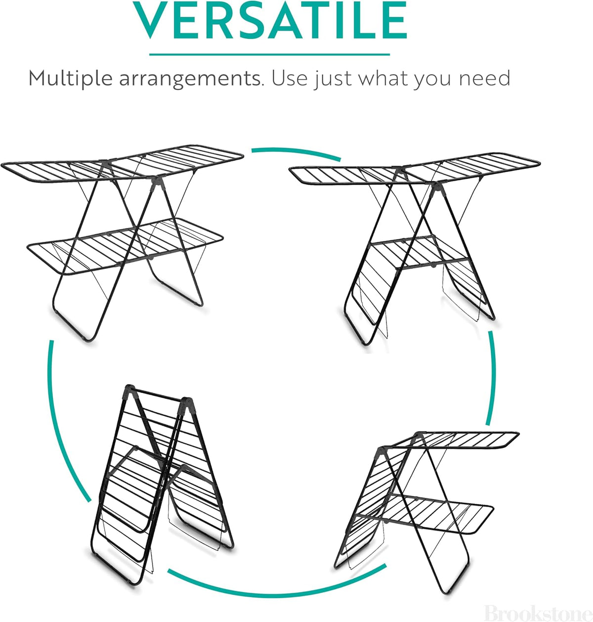 Brookstone 2 Tier Folding Rack - Indoor/Outdoor Collapsible Clothes Dryer Stand Laundry or Shoe Rack, Heavy Duty Freestanding Garment Hanger, Foldable, Clothing Drying Rack, Black