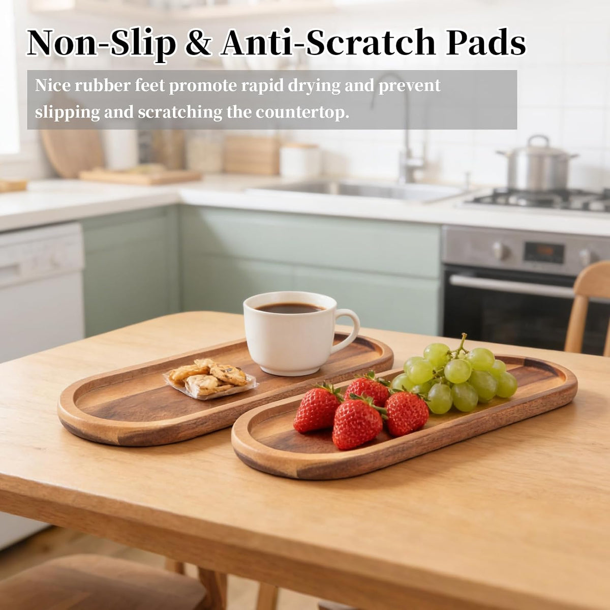Wooden Bathroom Trays Countertop - Wooden Trays for Decor, Countertop and Vanity Tray, Dish Soap Trays for Kitchen Counter, Sink Organizer Accessories Caddy, Toilet Laundry Shower Makeup Holder