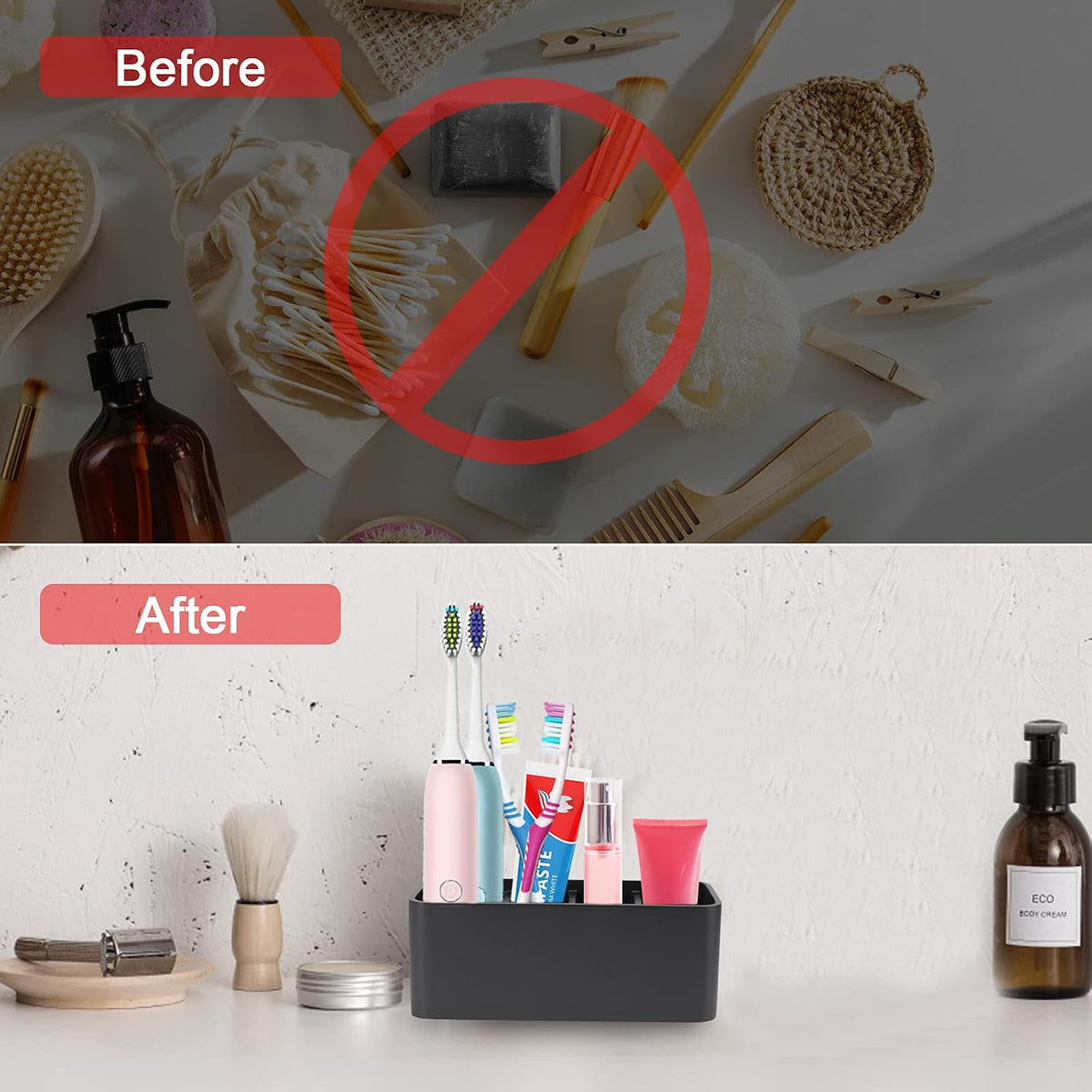 Toothbrush Holder for Bathrooms Toothpaste Holder Stand Bathroom Organizer for Toothbrush Makeup Brushes Holder (Black)