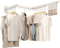 Wall Mounted Tri-Fold Clothes Drying Rack, Heavy Duty Collapsible Laundry Drying Rack, Space-Saving Retractable Foldable Drying Rack Clothes for Laundry Room Balcony Bathroom,White-Hooks