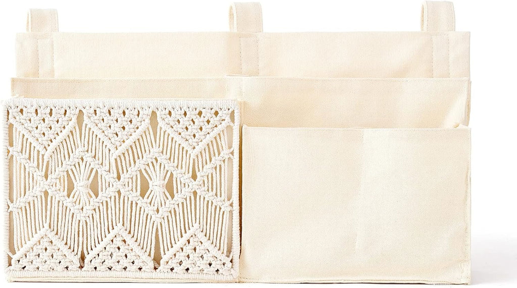 Mkono Bedside Caddy, Macrame Bunk Bed Hanging Organizer, 7 Pockets Ivory