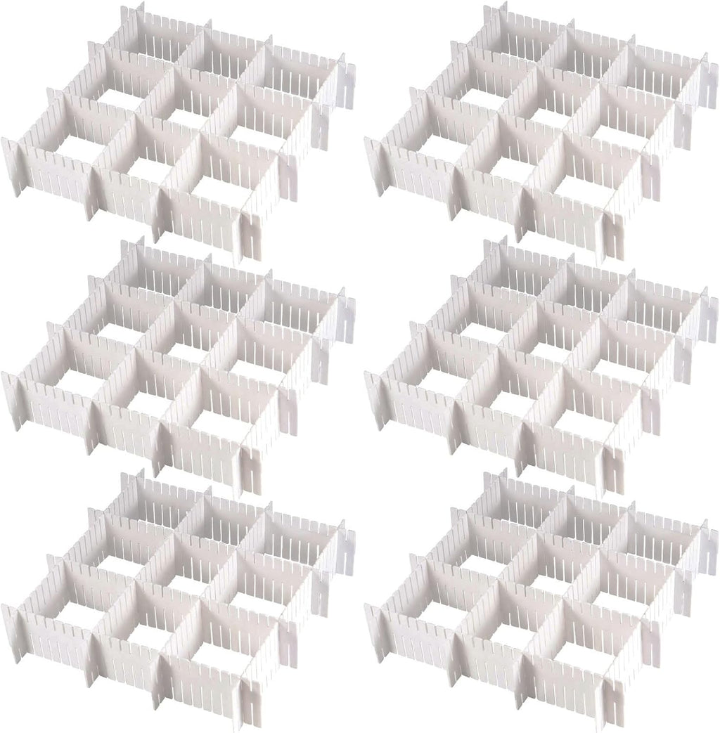 MUKCHAP 72-Piece DIY Grid Drawer Organizer, 12.6 Inch Adjustable Drawer Dividers for Sock, Underwear, Scarf, White