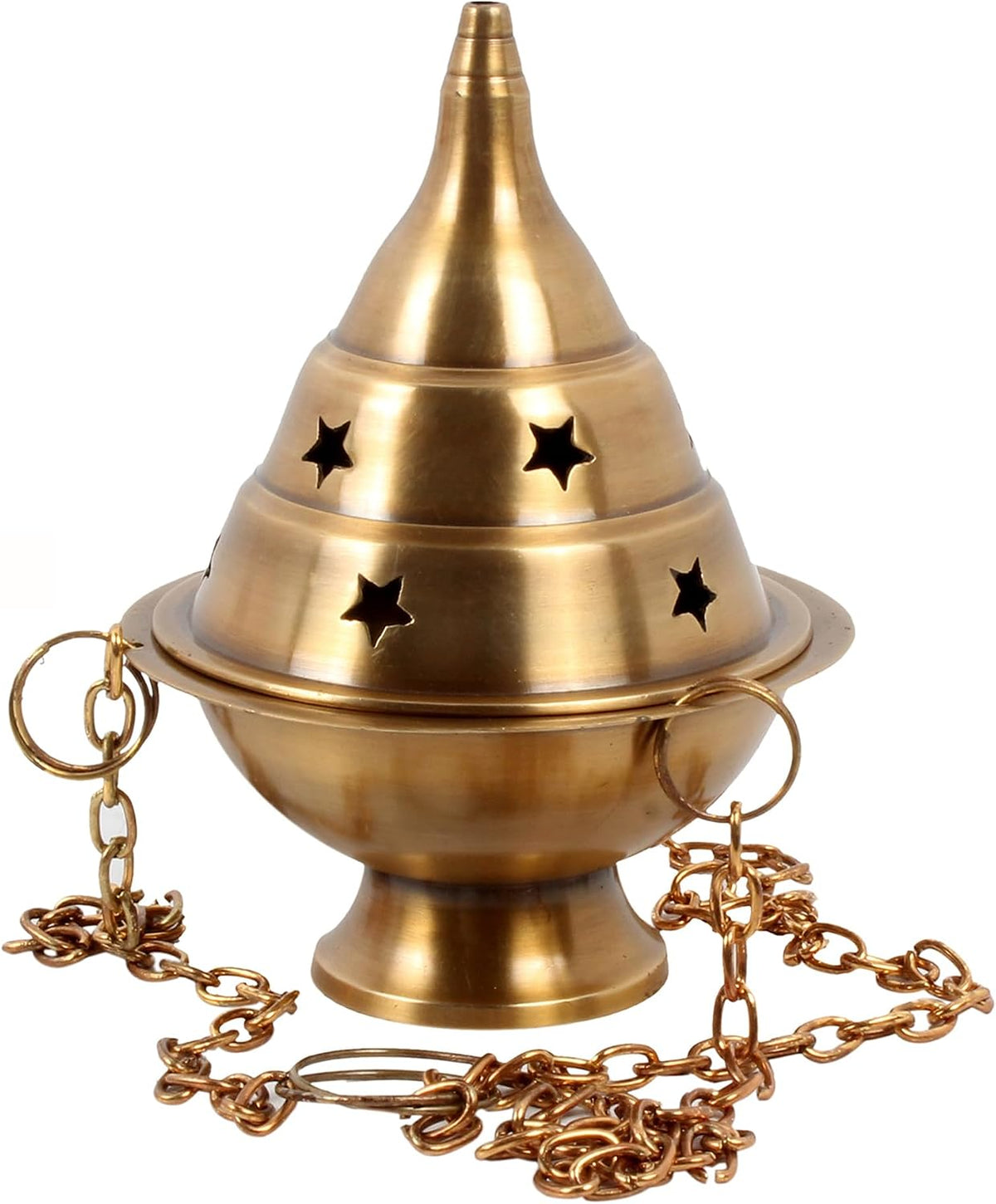 Brass Hanging Incense Burner Censer for Charcoal & Resin, Antique Brass Incense Holder with Chain, 4.5 Inch High