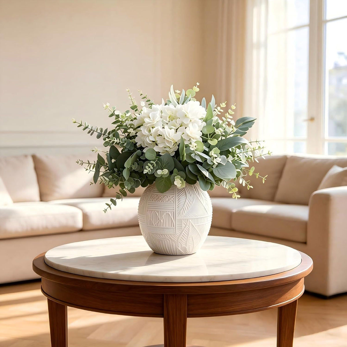 NULLEINS 150Pcs Artificial Eucalyptus Greenery Stems Bulk with Hydrangea