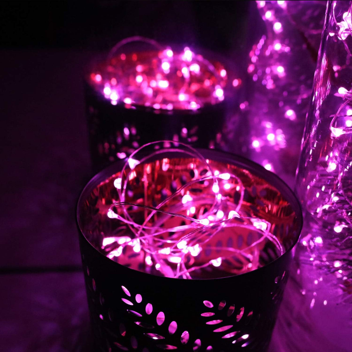 6 Pack Fairy Lights Battery Operated 10ft Silver Wire 30LEDs Pink
