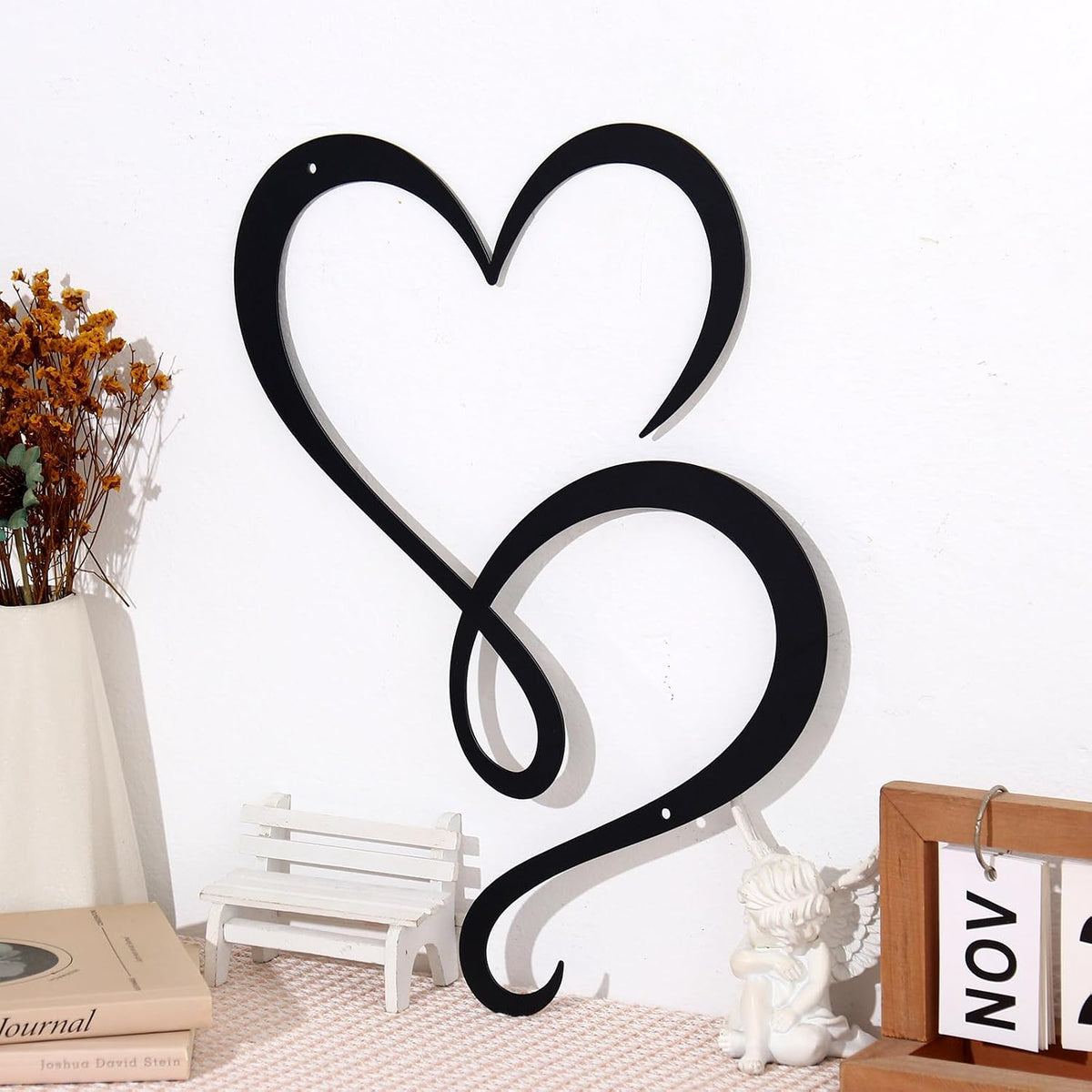 Bnesi Minimalist Heart Metal Wall Art, Black Wall Decor for Bedroom
