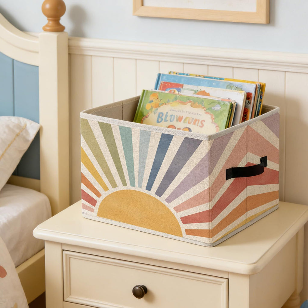 Boho Rainbow Sunshine Classroom Storage Bins, Cute Boho Abstract Sunshine Foldable Closet Organizers Storage Basket Toybox for Kids Nursery Room Bedroom Bathroom Playroom Clothes Toys Books