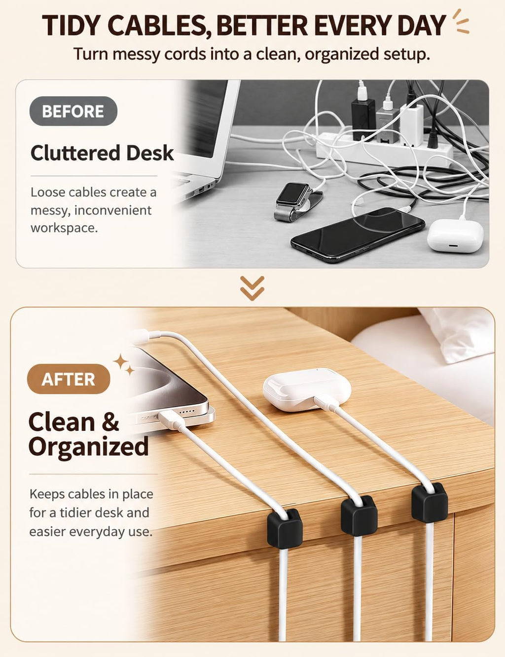 Viaky 8 Pack Magnetic Cord Holder,Black Cable Clips for Desk,Home,Office