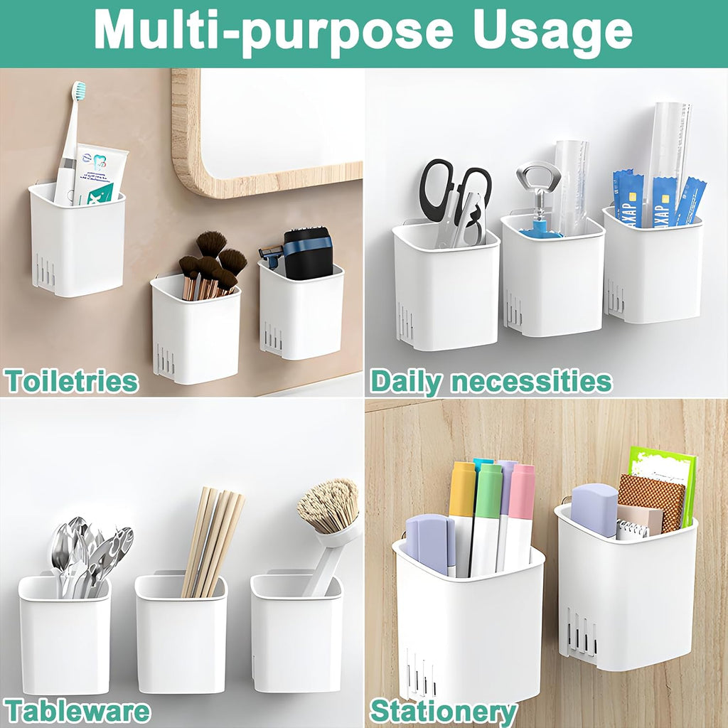 2 Pcs Toothbrush Holder Wall Mounted, No Drilling Toothbrush Holders for Bathroom, Shower Electric Toothbrush and Toothpaste Razor Holder Removable Self Draining for Bathroom Kitchen (White)