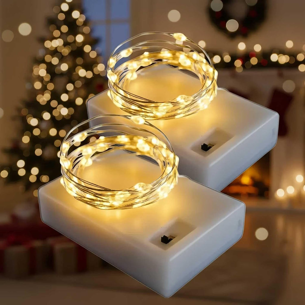 QBIS 2 Pack 40 LED Warm White Fairy Lights, Silver Wire, 6.5ft Each