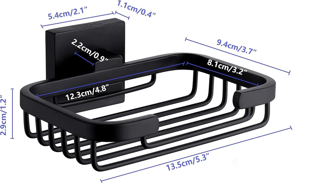 SEIDO Matte Black Soap Dish for Shower Wall, Black Bar Soap Holder for Bathroom & Kitchen, 304 Stainless Steel Wall Mount Soap Dish Holder, 4.8" L x 3.2" W Internal