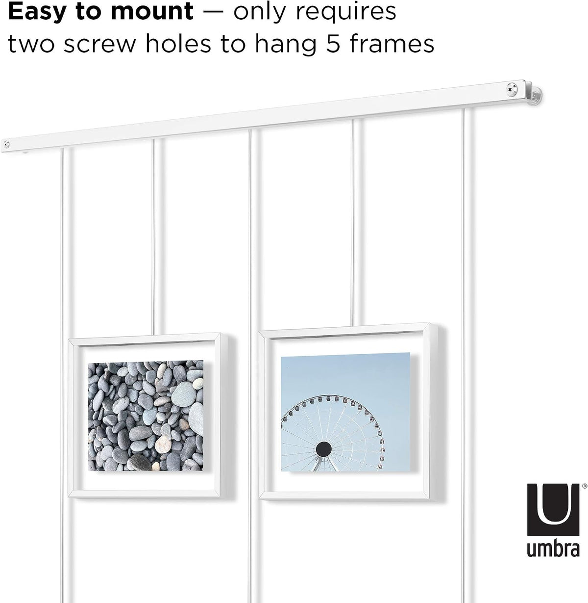Umbra Exhibit Picture Frame Gallery Set, Adjustable Wall Collage Displays Five Photos (Two 4x6 and Three 5x7), Set of 5, White
