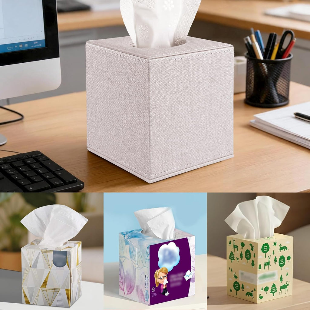 4 Pack Square Tissue Box Cover with Magnetic Bottom Tissue Box Holder