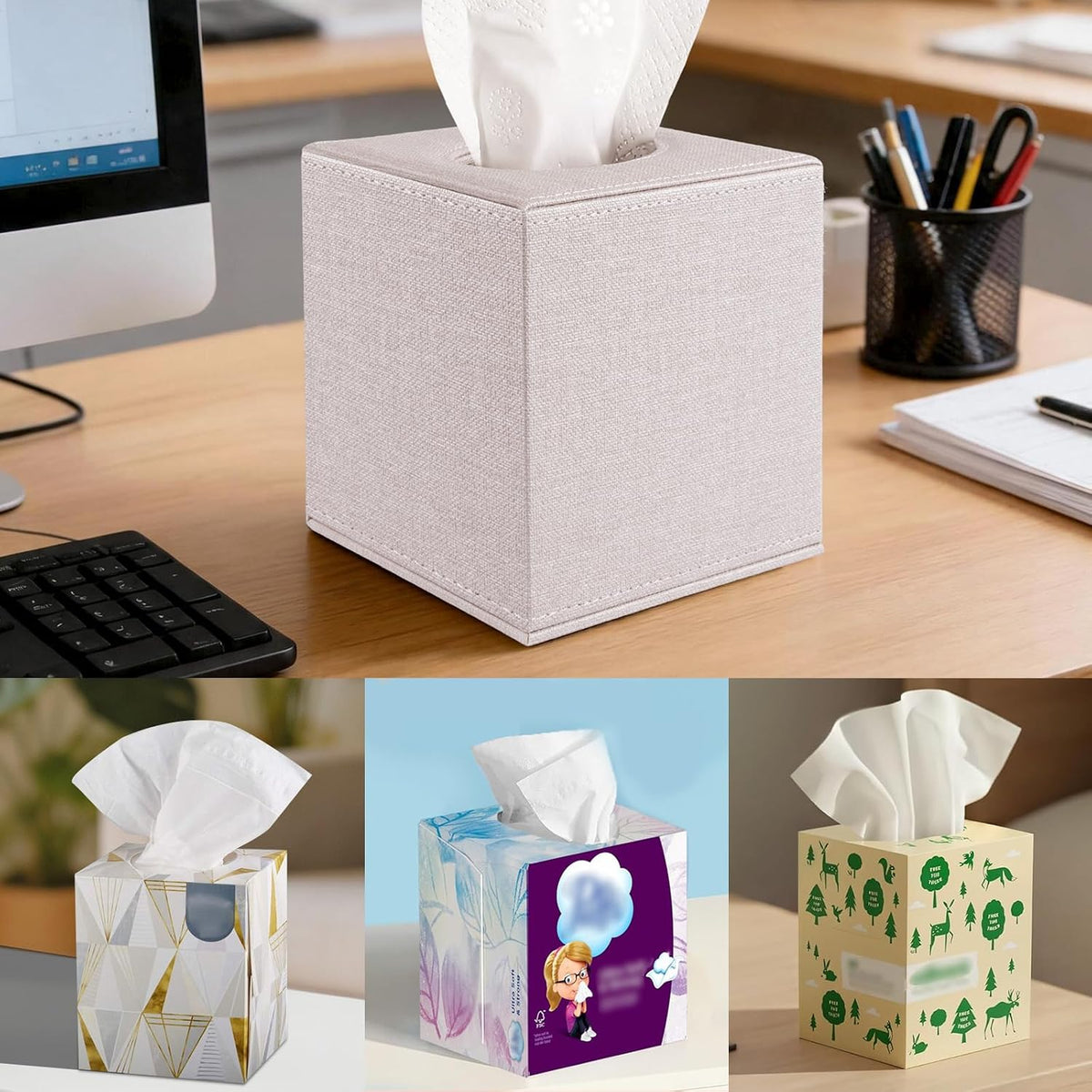 4 Pack Square Tissue Box Cover with Magnetic Bottom Tissue Box Holder