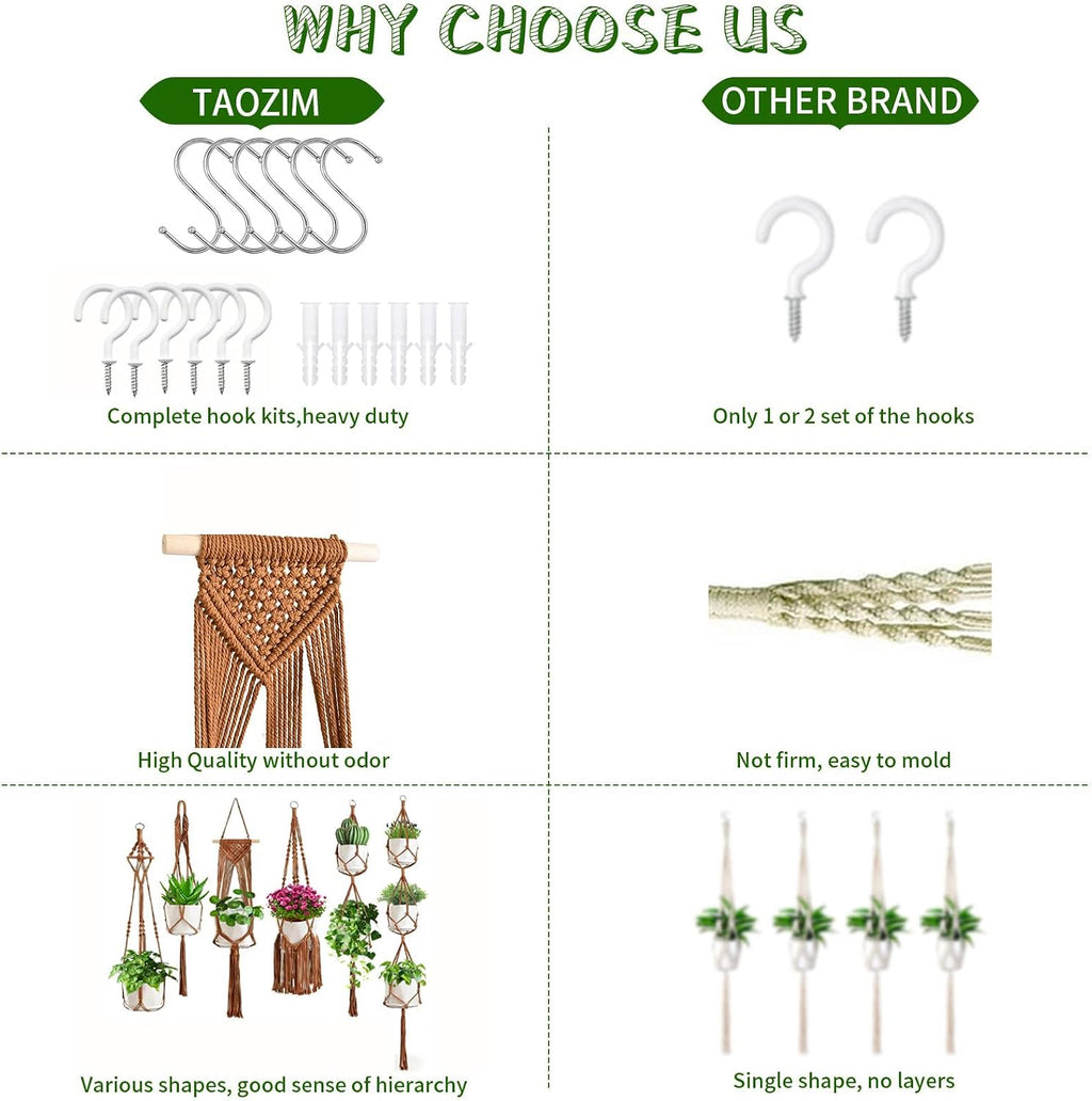 Macrame Plant Hangers, 6Pack Hanging Plant Holders Indoor, Caramel