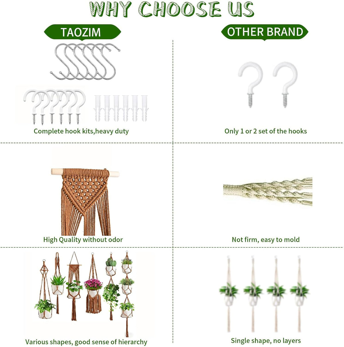 Macrame Plant Hangers, 6Pack Hanging Plant Holders Indoor, Caramel