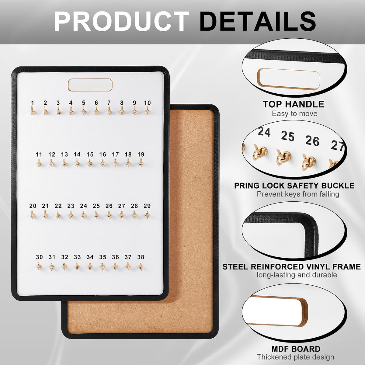 RattanView Key Hook Board Rack Wall‑Mounted with 40 Pcs Plastic Tags