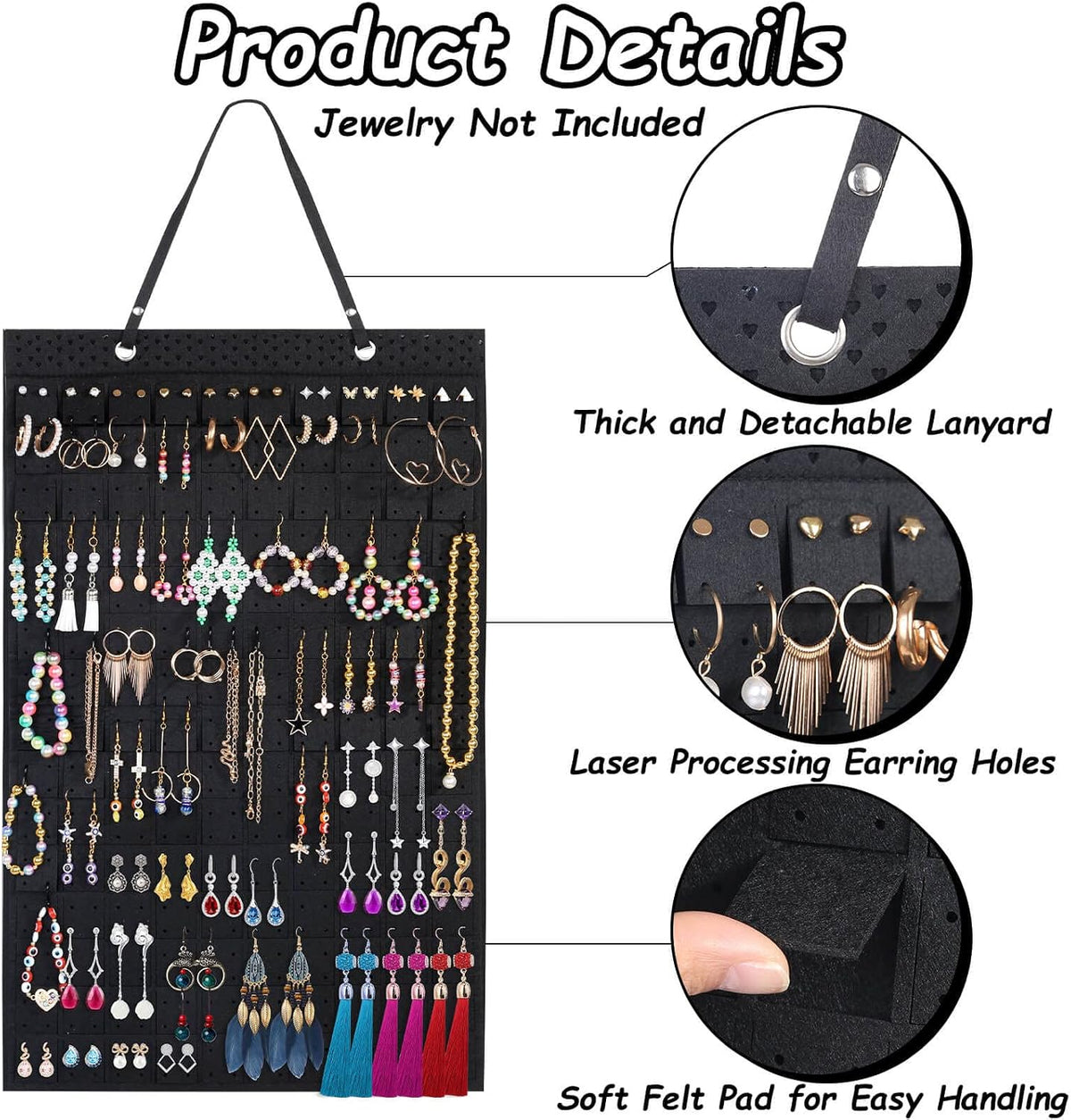 Caffox Hanging Earring Holder, Large Earring Organizer with 20Pcs Extra Hooks for Earrings, Necklaces, Bracelets, Jewelry and Sunglasses, Wall Earring Display for Home, Holds Up To 300 Pairs