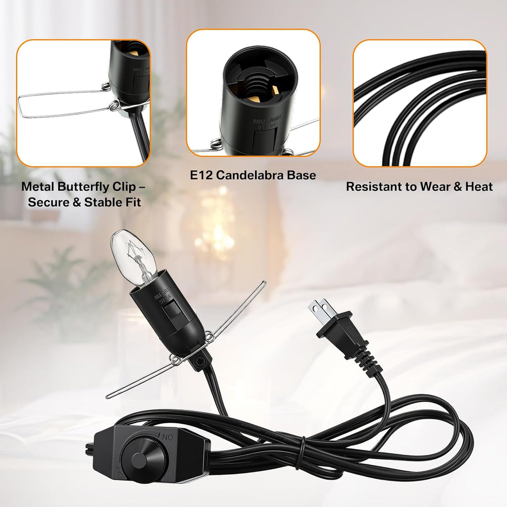 VIHOSE Salt Lamp Cord Replacement Set 8 Pcs 5.9FT Power Cord with Dimmer Switch 24 Pcs C7 15w Lights Bulbs for Himalayan Rock Lamps Night Lights Decorative Replacement Accessory