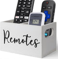 Remote Control Holder, Wooden TV Remote Holder for Table, Remote Caddy Organizer with 2 Compartments, Media Storage Box for Nightstand, Couch (White)