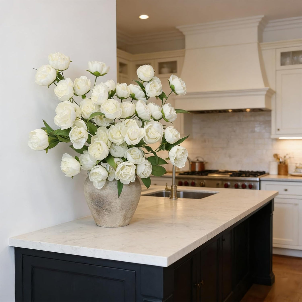 Artificial Flowers for Vase, 5 Stems Faux Peony Silk, 20 Blooms