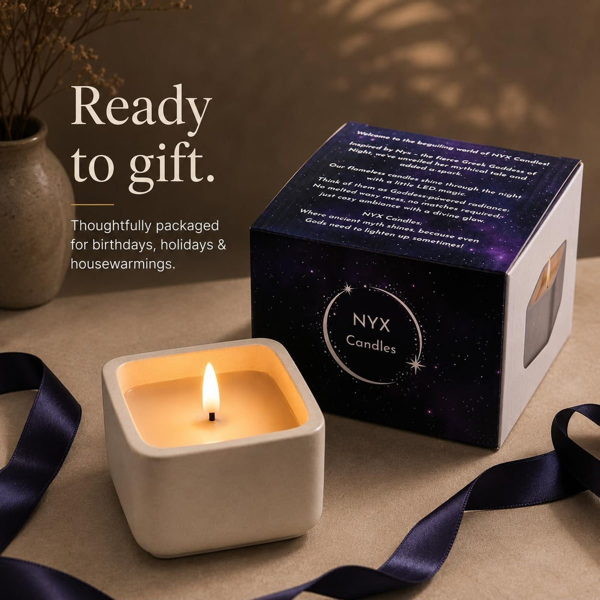 Flameless Candle - Square LED Candle with Real Wax in a Cement Base |Battery Operated, 500+ Hours | Housewarming Gift, Home Décor, Bathroom, Coffee Table (Ivory)