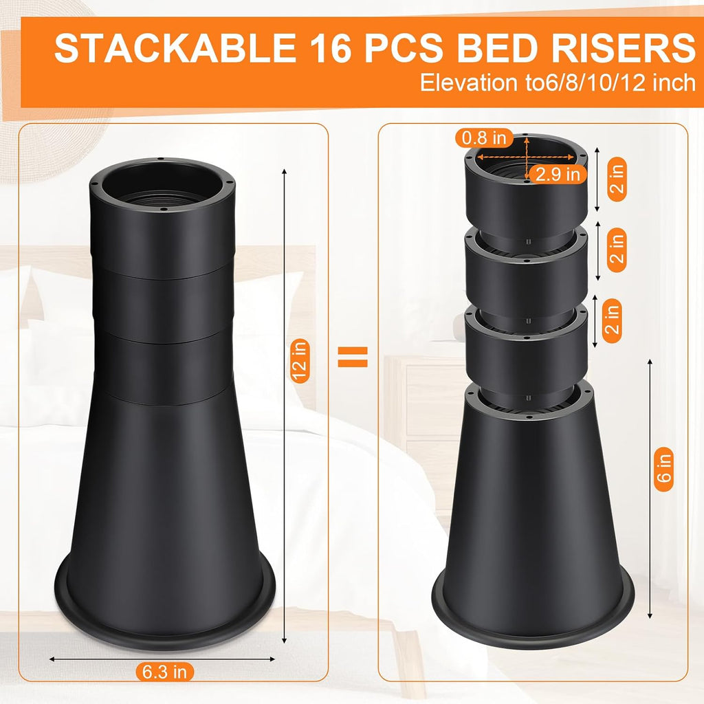 Heavy Duty Bed Risers – Adjustable Furniture Risers for Beds, Sofas, Tables, and Chairs – Supports up to 1500 Lbs(12 Inch,Stackable,Set of 4)