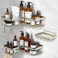 YASONIC Corner Shower Caddy, 3-Pack Adhesive Shower Caddy with Soap Holder and 12 Hooks, Rustproof Stainless Steel Bathroom Organizer, No Drilling Wall Mounted Shower Rack, Nickel
