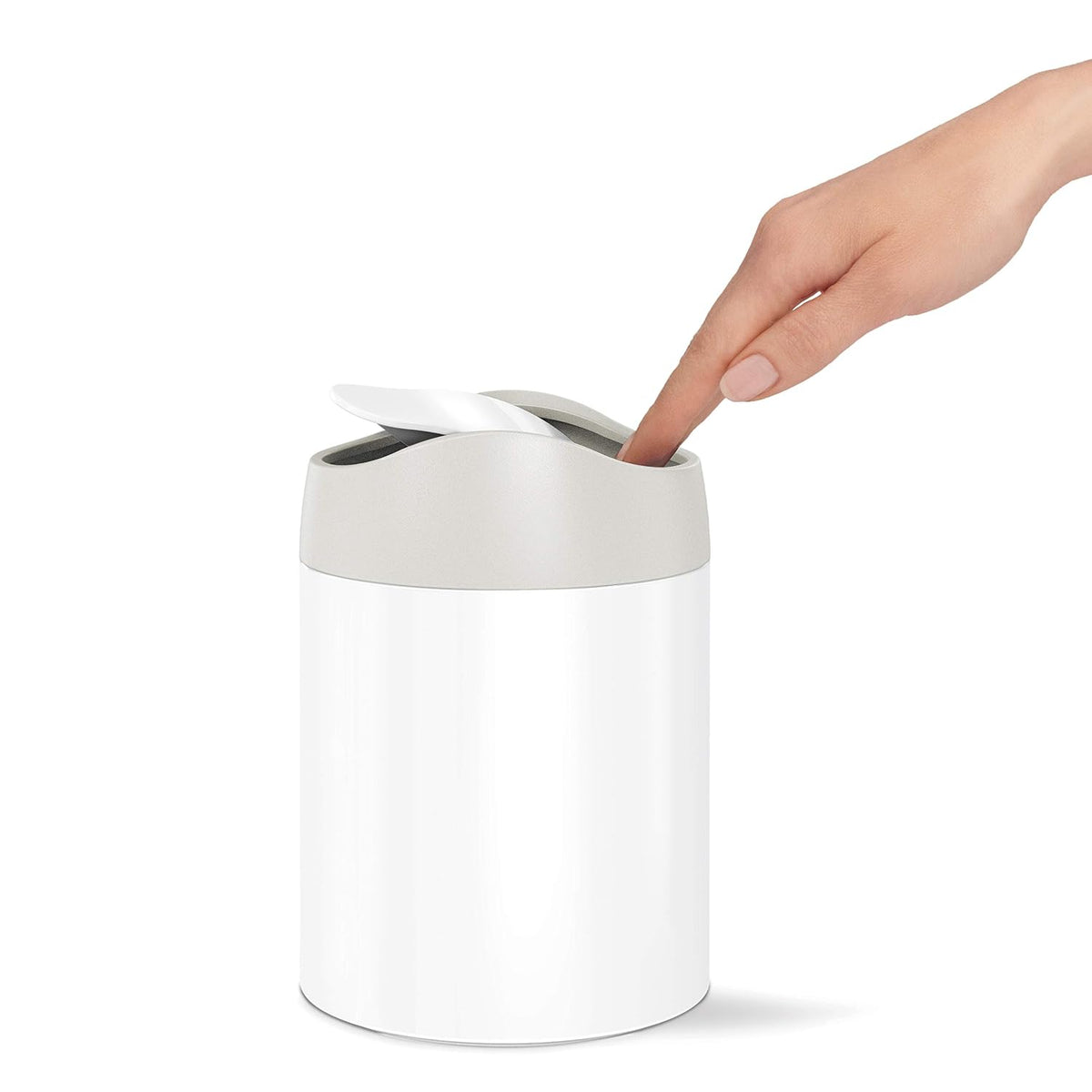 simplehuman Mini Countertop Trash Can, 1.5L / 0.4 Gallon Compact Vanity Trash Can, Balanced Swing Lid, White Steel
