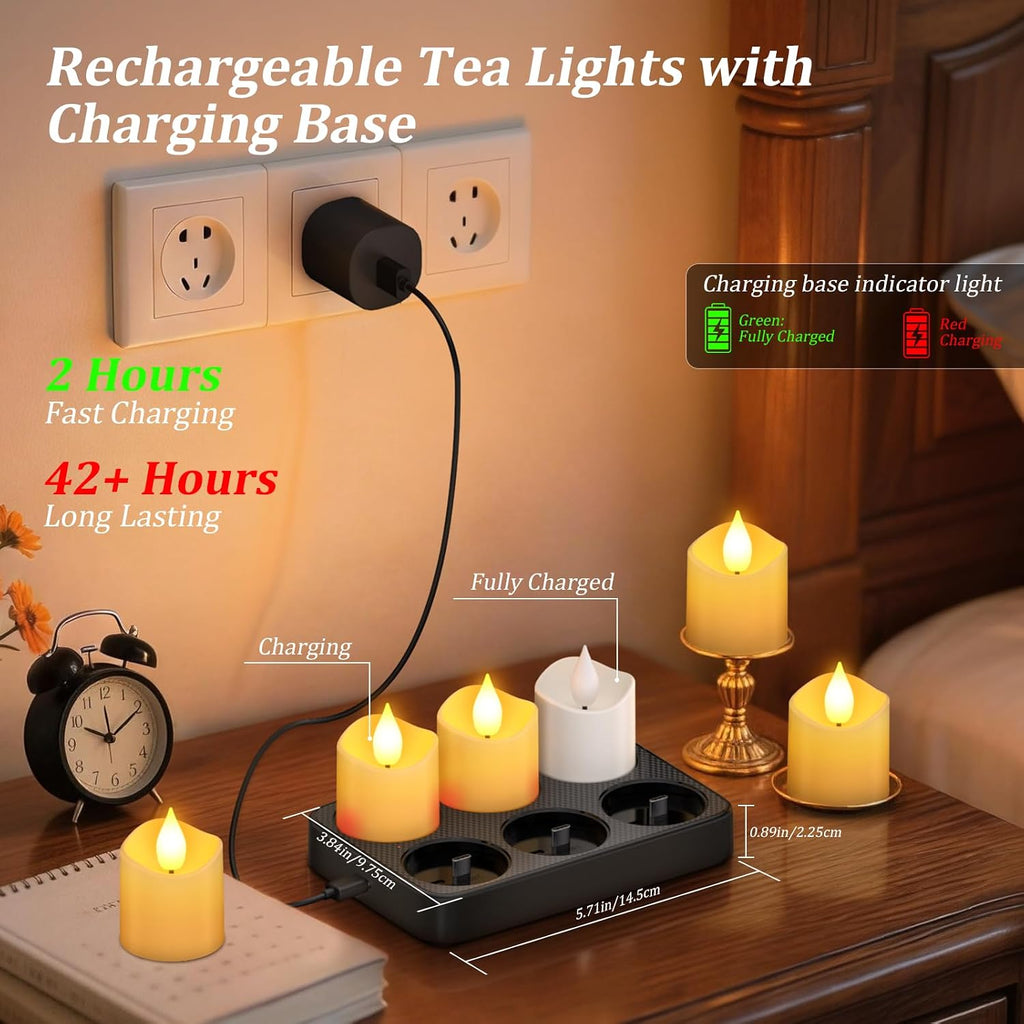 Ymenow Rechargeable Candles with Charging Base, 6pcs with Remote & Timer