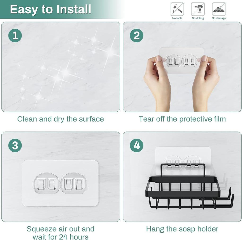 Self Draining Adhesive Soap Bar Holder for Shower Wall with with Soap Saver