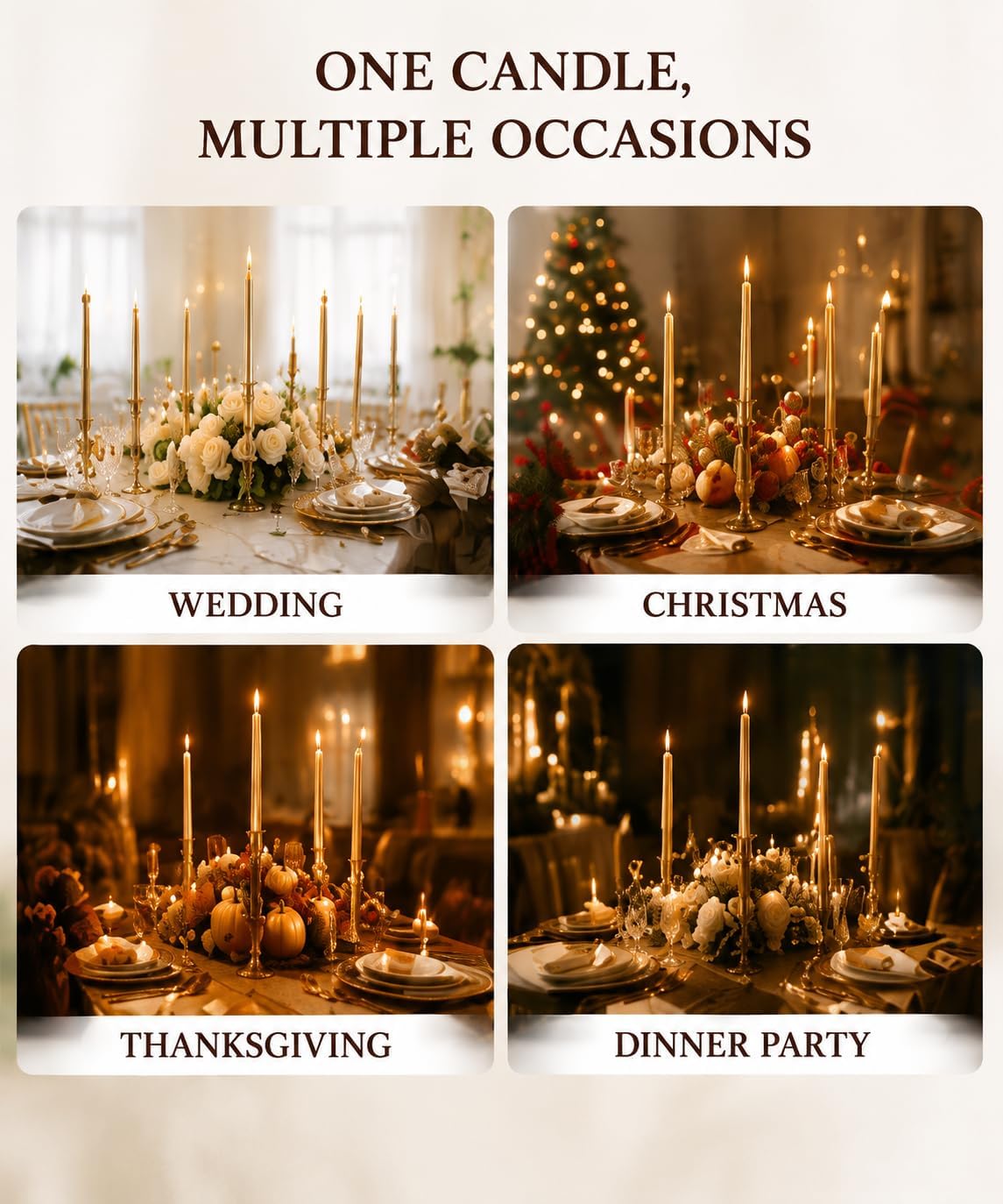 Champagne Gold Taper Candles 10 Inch, 12 Pack Metallic Unscented