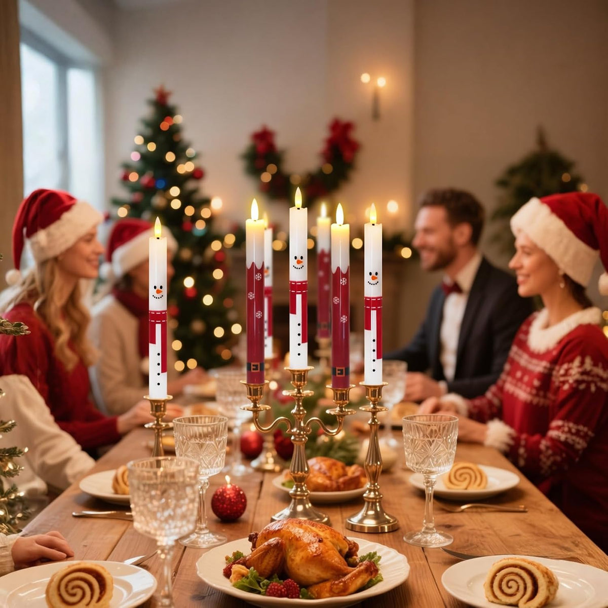 Wondise Christmas Snowman Flameless Taper Candles with Remote Timer