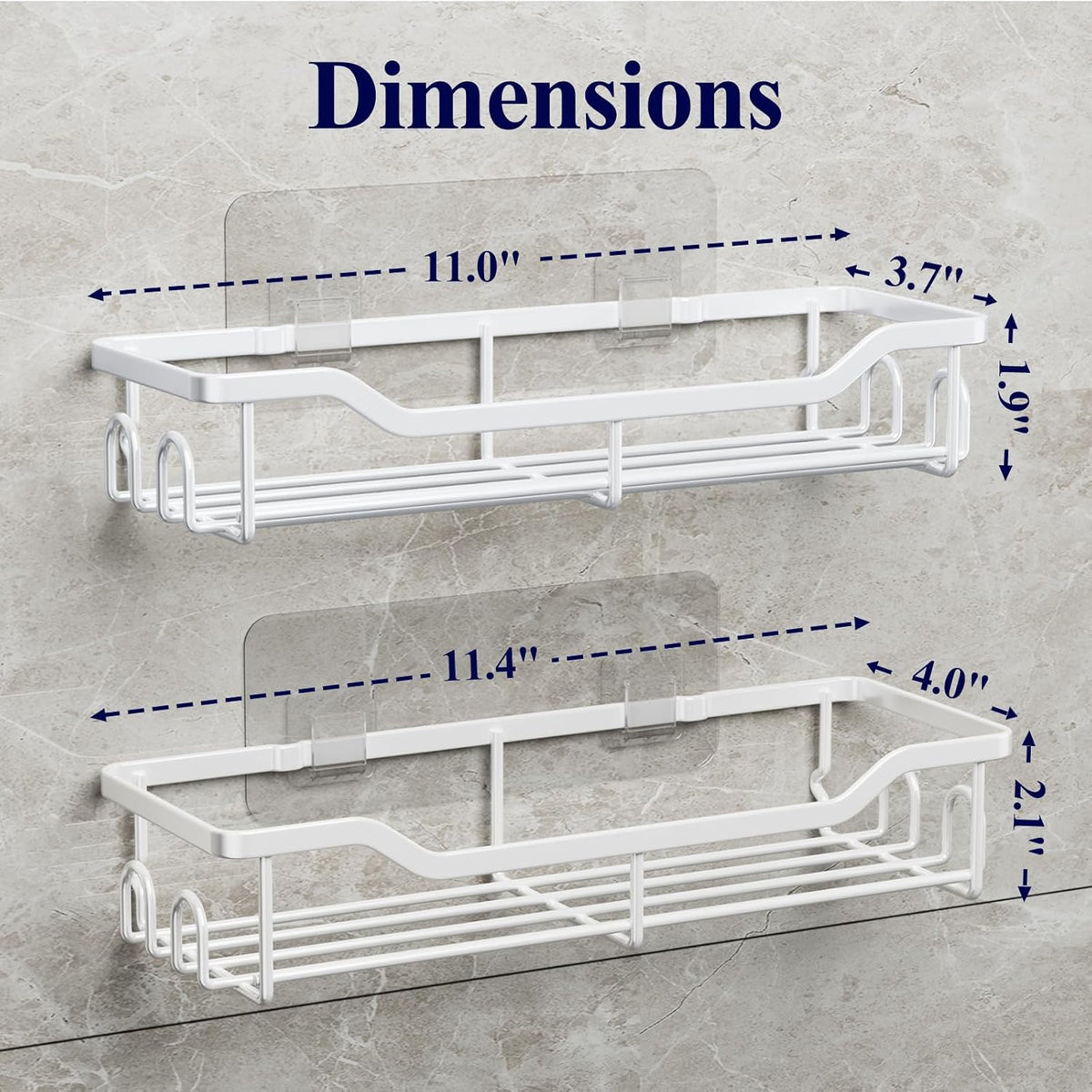 Kitsure Shower Caddy, Adhesive Shower Organizer, Large, White