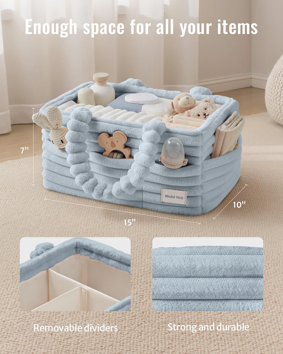 Blissful Diary Flannel Diaper Caddy Organizer & Gift Packaging, Light Blue