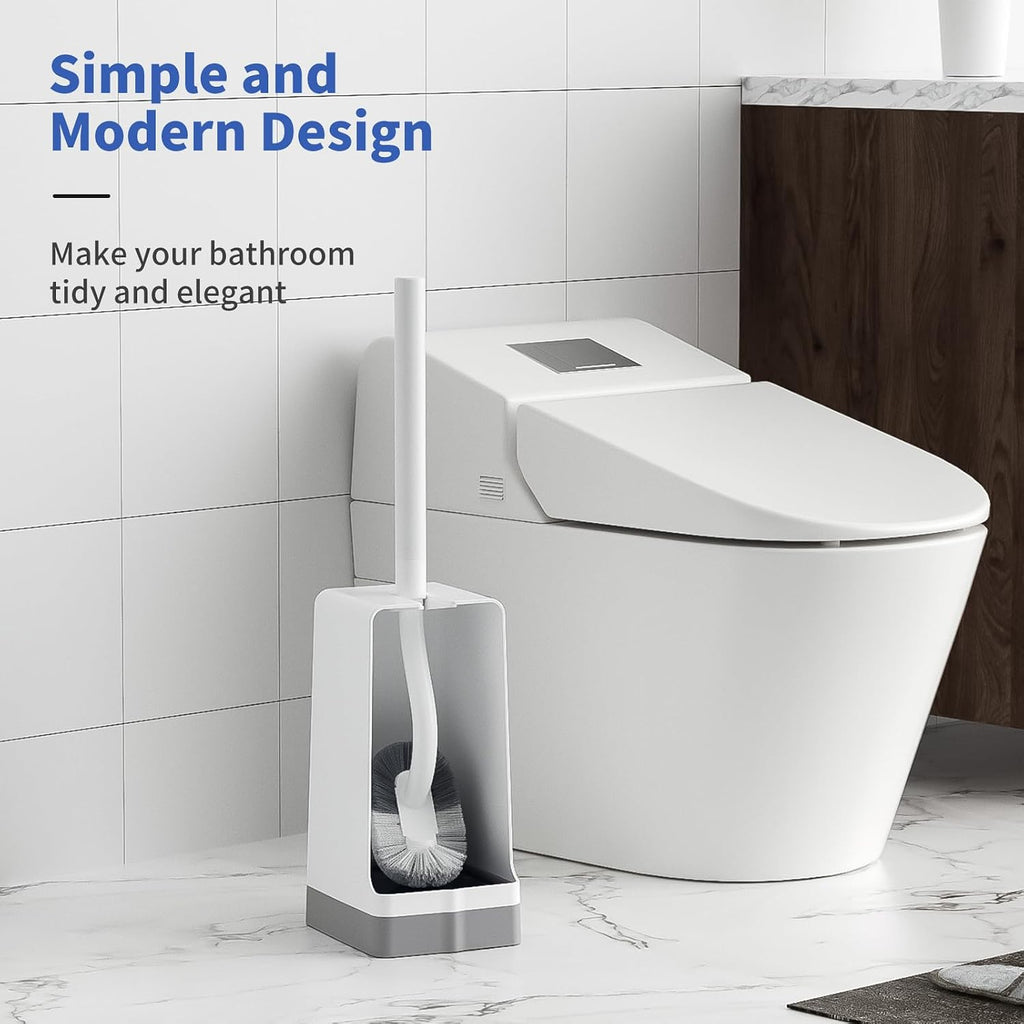 Marbrasse Bathroom Toilet Bowl Brush and Holder, Curved Design Dismount Toilet Brush for Deep Cleaning Under Rim, Best Toilet Brush Set, CompactToilet BowlCleaner Brush for Bathroom, 1 Pack