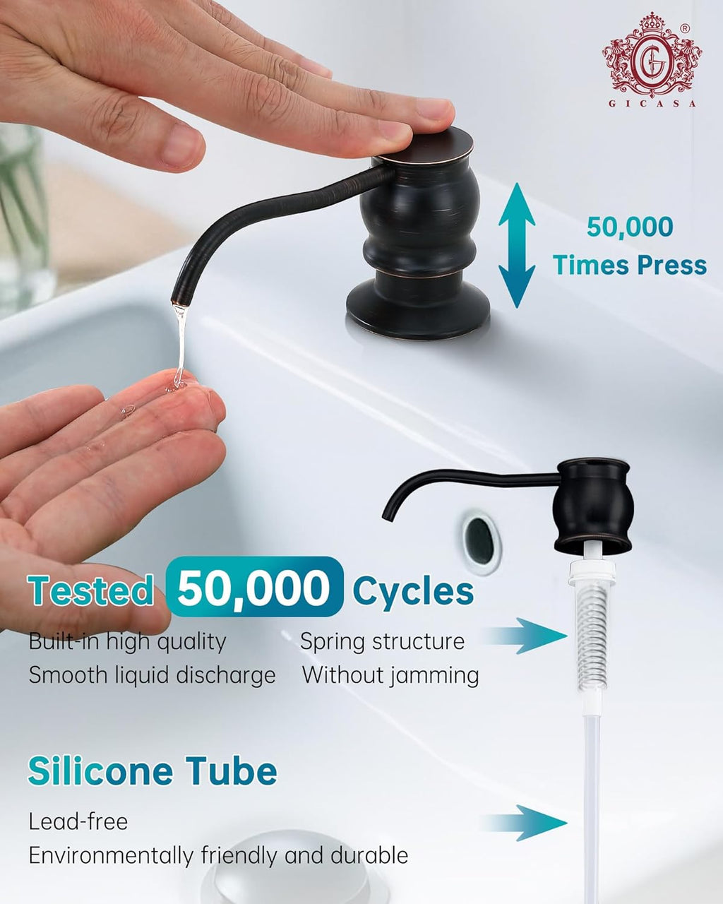 Brass Kitchen Soap Dispenser, Oil Rubbed Bronze in Sink Liquid Dish Soap Dispenser, Under Sink Hand Metal Dispenser Pump, 47.2" Silicone Long Tube for 0.79 "- 1.38" Bottle Mouths