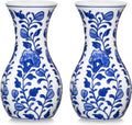 Set of 2 Small Blue and White Ceramic Vase, 6" Bud Chinoiserie Flower Vase